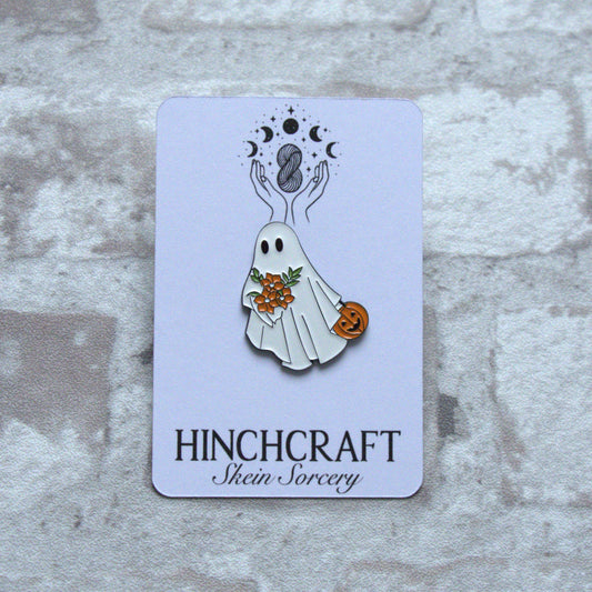 Ghost with Pumpkin & Flowers Enamel Pin